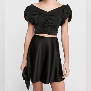 High Waisted Satin Mini Slip Skirt - Black